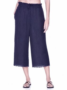 Bella Dahl Navy Blue Wide Leg Beach Pants Cotton Gauze Cropped Pants